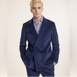 Tommy Hilfiger Corduroy Blazer Mens 44S Blue Double Breasted Jacket NWOT